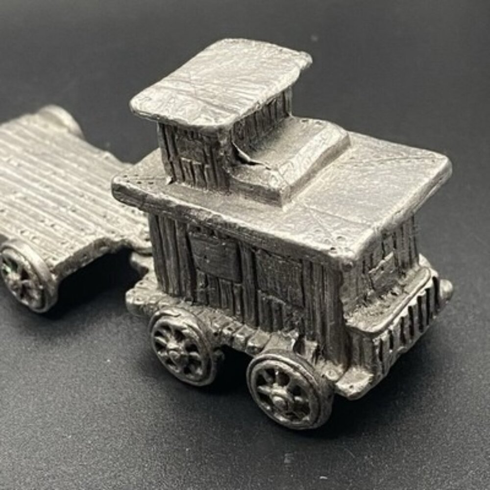 Michael Ricker RB 1986 5 Pc Pewter Train Set 9.5"L  Engine, 3 Flats & Caboose - Picture 4 of 16